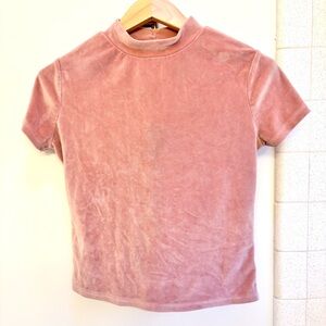 Forever 21 Velvet Pink Rose Mock Neck T-Shirt Large Cottagecore Twee Minimalist